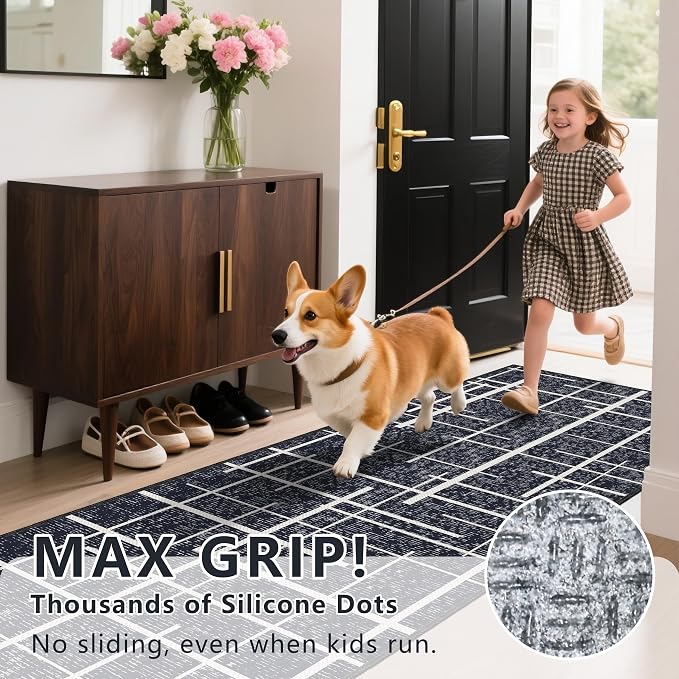 Washable Runner Rug 2x4, Modern Distressed Stripe, Kitchen Runner Rug Non Slip - Image 9
