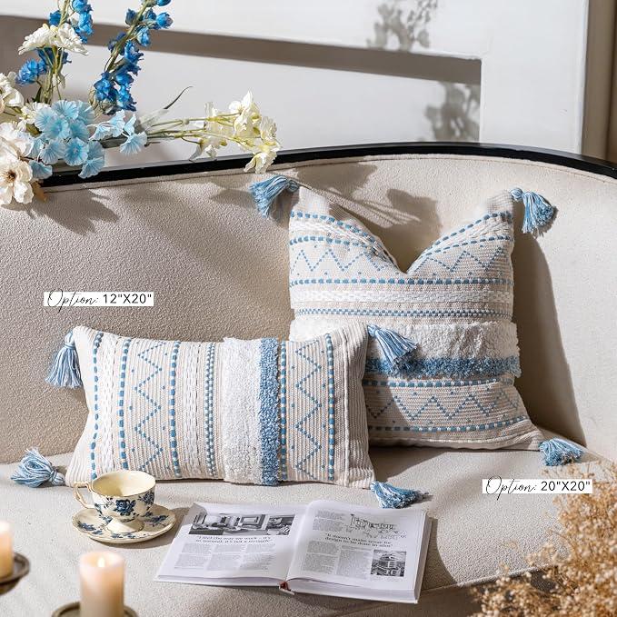 BlissBlush Decorative Throw Pillow Covers 20x20 Combo Set of 2 Square Coastal - Image 4