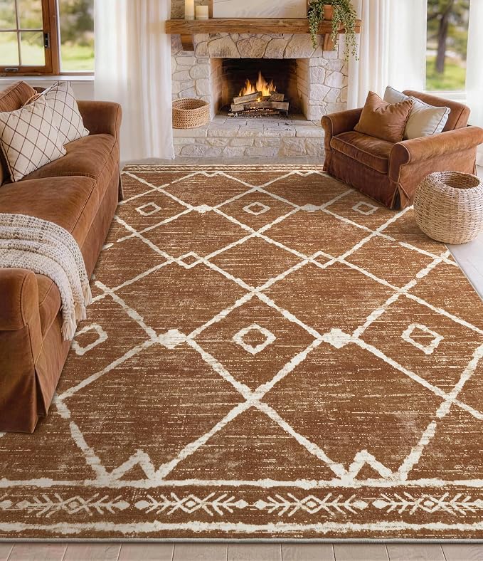YIHOUSE Western Area Rugs for Living Room 5x7, Moroccan Aztec Burnt Orange Rug - Image 9