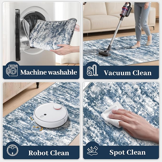 Runners for Hallways Ultra Non-Slip 2x8 Washable Kitchen Rug Abstract Tear and - Image 5