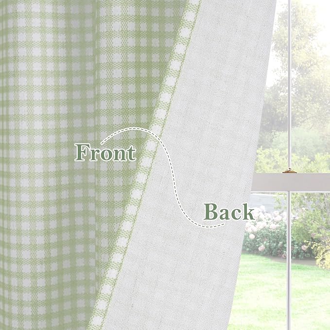 RYB HOME Gingham Cafe Curtains 24 inch Length, Linen Checkered Vintage - Image 7