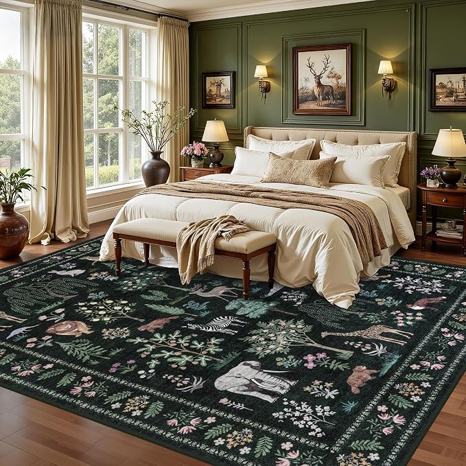 8x10 Area Rugs Living Room Rug: Vintage Washable Rug Floral Soft Carpet Indoor - Image 2