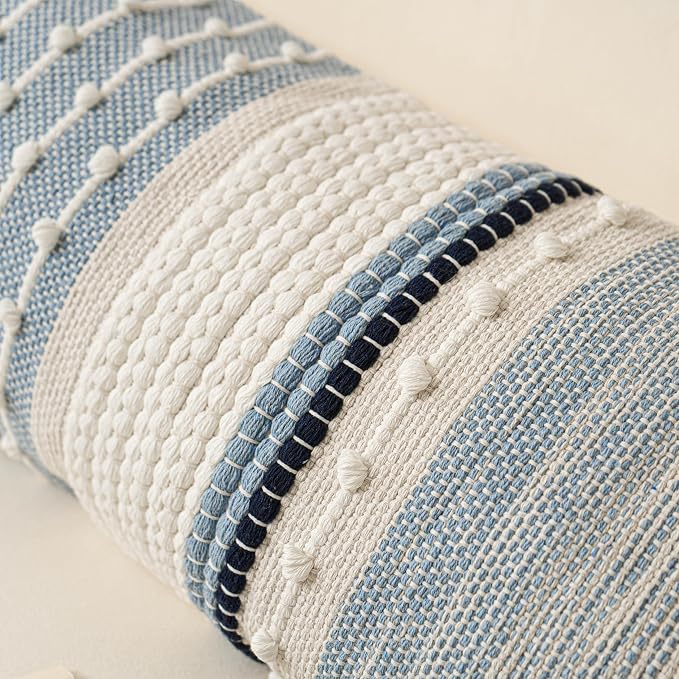 BlissBlush Coastal Blue Decorative Lumbar Pillow Cover 14x36 Boho Long Body - Image 7