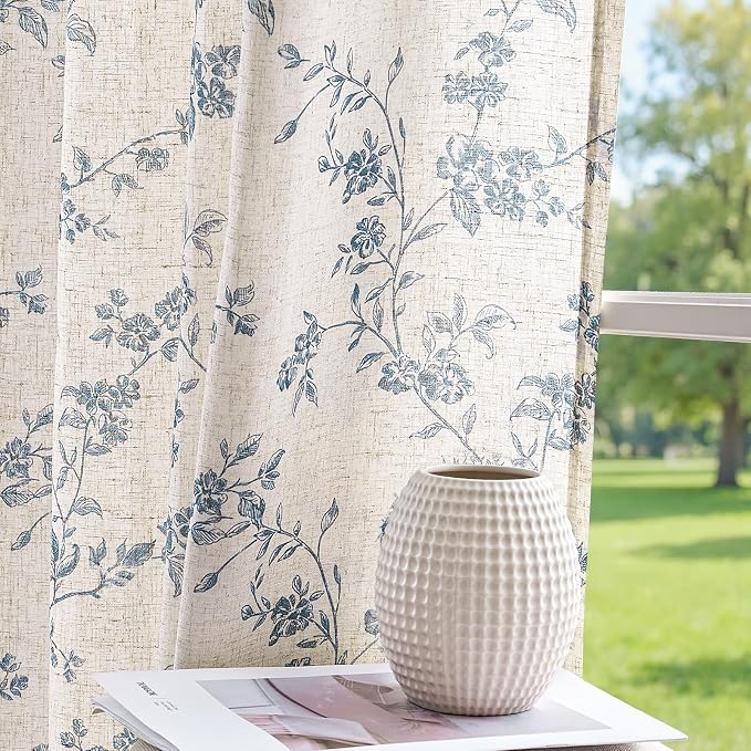 jinchan Linen Floral Curtains 63 Inch Farmhouse Country Flower Drapes Rustic - Image 7