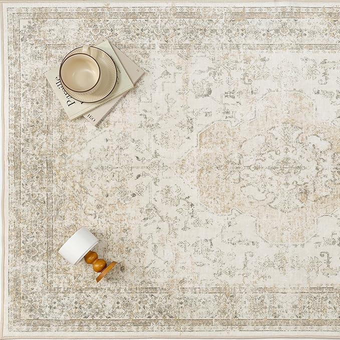 PureCozy Hallway Runner Rug 2x6 Washable Beige Vintage Distressed Long Runner - Image 7
