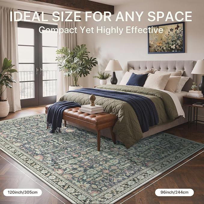 Bavni Area Rugs 8X10-Machine Washable Rug Lightweight Low Pile, Vintage Floral - Image 7