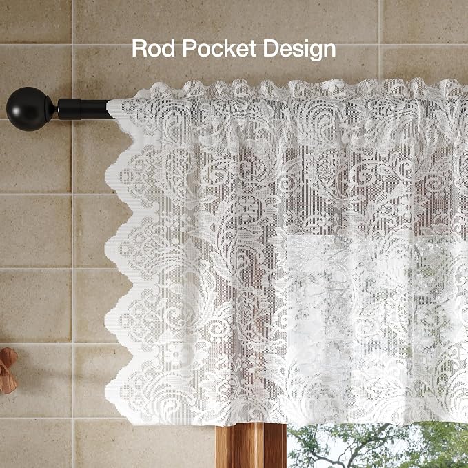 Rinwoc White Lace Semi-Sheer Valance Curtains – Vintage Floral Lace - Image 6