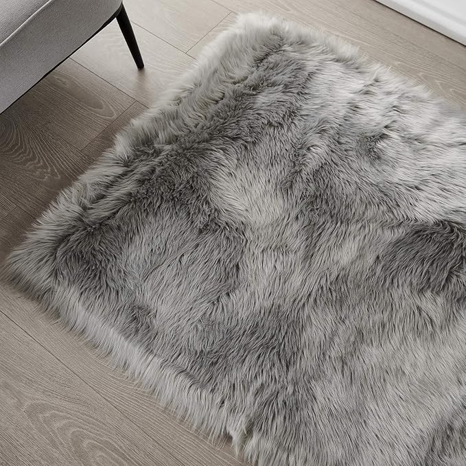 SERISSA Soft Fluffy Rug Grey Faux Sheepskin Fur Rug Shaggy Area Rug - Image 7