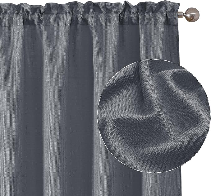 Chyhomenyc Dark Grey Curtains 90 Inch Length 2 Panels Set, Faux Linen Textured by Chyhomenyc