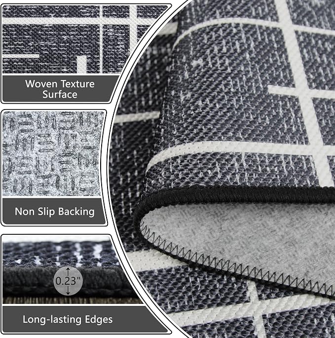 3x5 Washable Rug, Modern Distressed Stripe, Small Area Rug Non Slip, Woven Thin - Image 7
