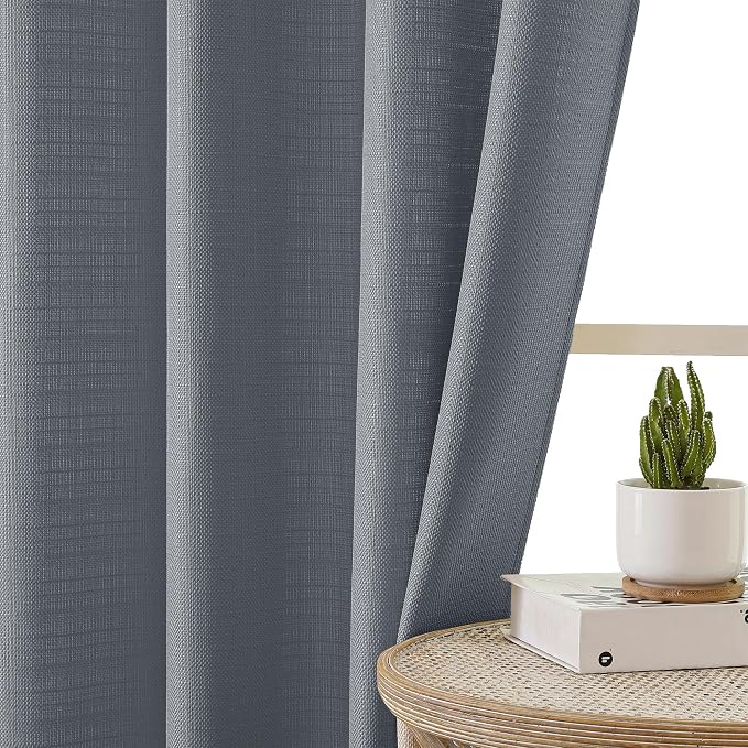 Chyhomenyc Dark Grey Curtains 72 Inch Length 2 Panels Set, Faux Linen Textured - Image 6