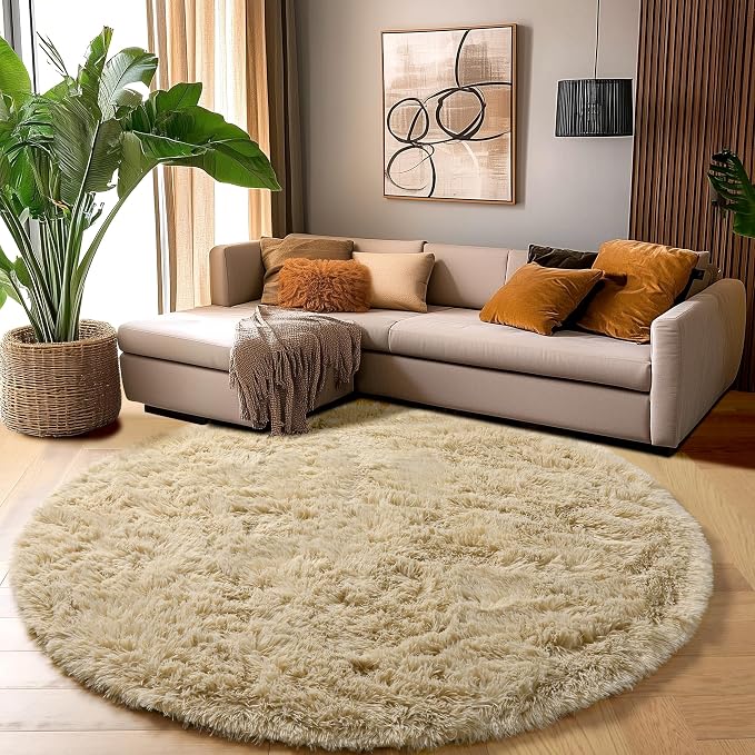 Amdrebio Beige Round Area Rug 6Ft - Image 4