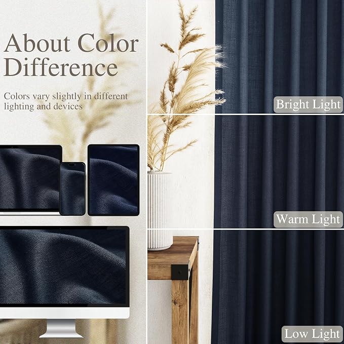 Nanspring Navy Blue Extra Long Curtain 102 inches Long 2 Panels Set - Image 4