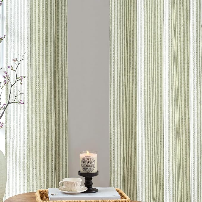 JINCHAN Linen Curtains for Living Room Sage Green on Beige Striped Curtains for - Image 6