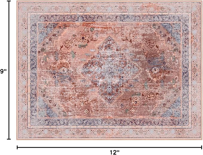 Phantoscope Washable Area Rug 9'x12' Non-Slip, Vintage Neutral Fall Rugs - Image 2