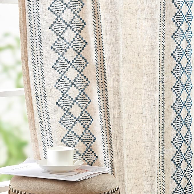 jinchan Boho Curtains Linen Blend Beige Farmhouse Curtains 84 Inches Long by JINCHAN