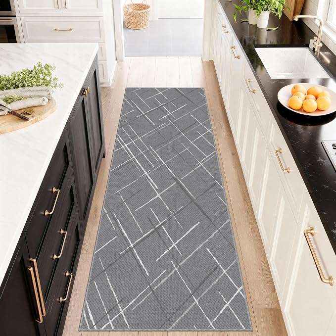 Modern Line Washable Runner Rug 2x6, Woven Non-Shedding Thin Runners - Image 2