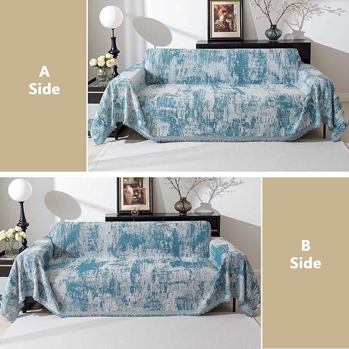 MEETSKY Boho Sofa Cover Sofa Slipcover Thick Chenille Blue Couch Cover - Image 6