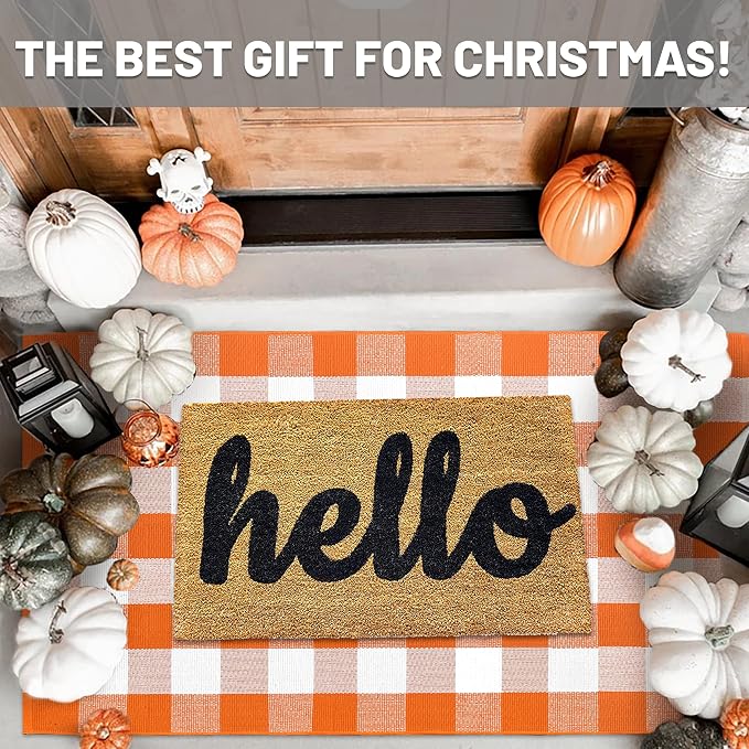 IOHOUZE Fall Buffalo Plaid Check Rug Outdoor Doormat 3x5 Ft Washable Woven - Image 2
