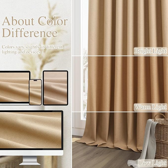 Guken 100% Blackout Linen Curtains 120 Inch Length 2 Panels Set - Image 7