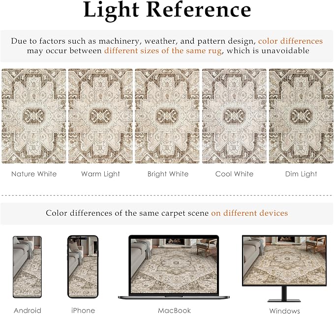 PureCozy Brown Area Rug 6x9 Vintage Washable Distressed Living Room Carpet - Image 2