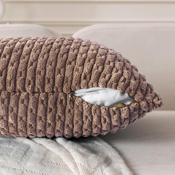 Set of 4 Light Brown Decorative Throw Pillow Covers 22x22 Inch Corduroy Pillow - Image 4