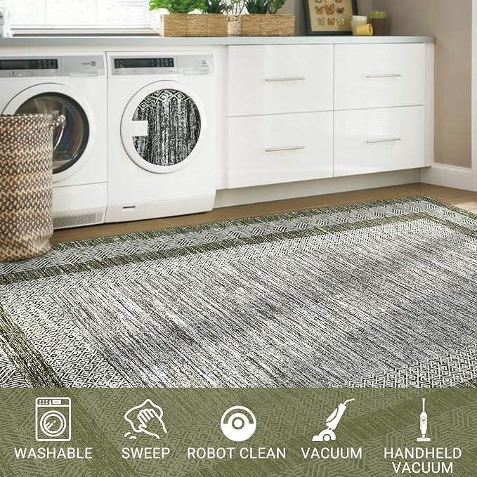 GarveeHome 9x12 Large Modern Green Area Rug Distressed Bordered Rug Soft Non - Image 6