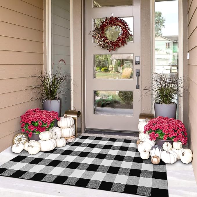IOHOUZE Buffalo Plaid Checkered Rug 3x5 Ft Front Door Mats, Washable Area Rugs by iOhouze