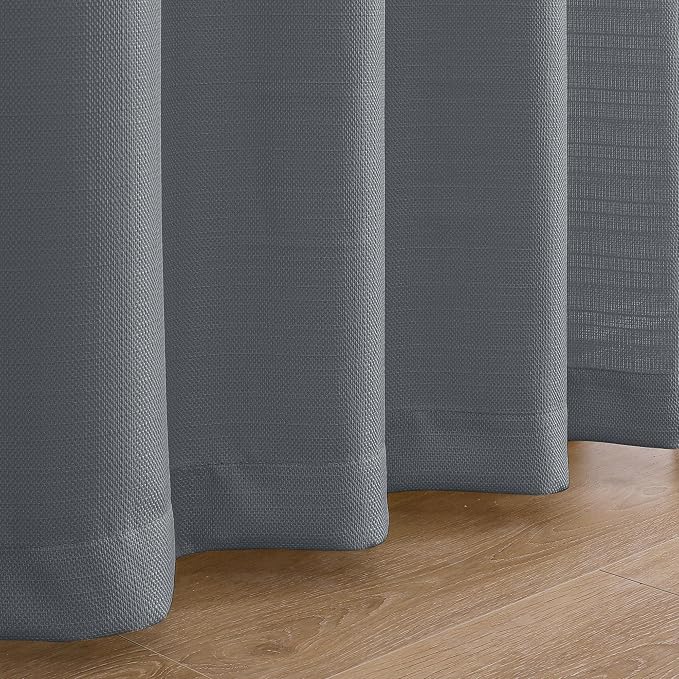 Chyhomenyc Dark Grey Curtains 90 Inch Length 2 Panels Set, Faux Linen Textured - Image 9
