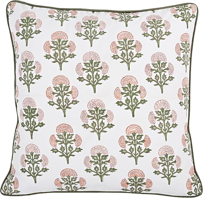 Ridhi Block Print Mughal Buta Peach Pillow Cover 18" x 18" Decorative Couch - Image 5