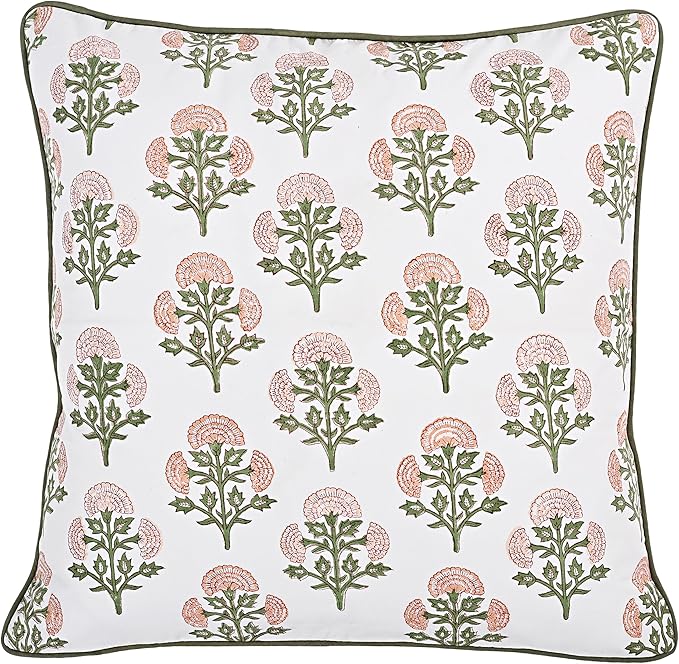 Ridhi Block Print Mughal Buta Peach Pillow Cover 20" x 20" Decorative Couch - Image 5