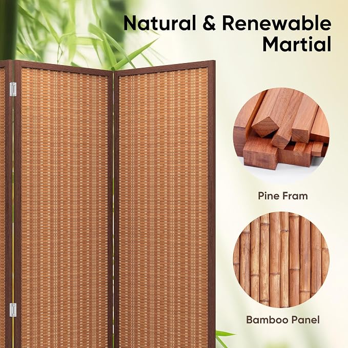 JOSTYLE 4 Panel Folding Privacy Screens 6ft Bamboo Freestanding Room Dividers - Image 2
