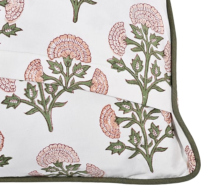 Ridhi Block Print Mughal Buta Peach Pillow Cover 18" x 18" Decorative Couch - Image 3