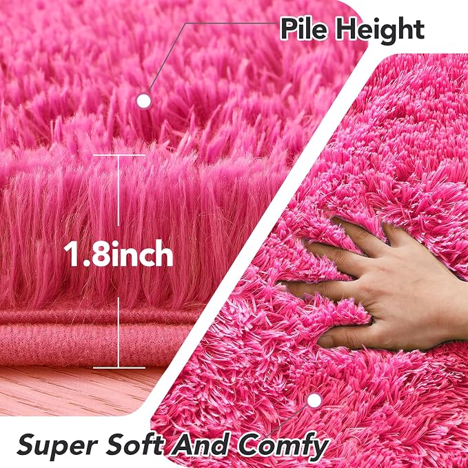 Round 4x4ft Fluffy Hot Pink Rug: Ultra Soft Furry Girls Bedroom Carpet- Oval - Image 2