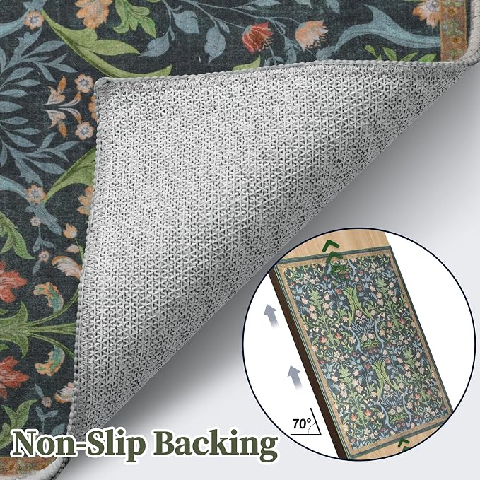 Tangsoo 5x7 Area Rug for Living Room Non Slip, Washable Vintage Green Floral - Image 5