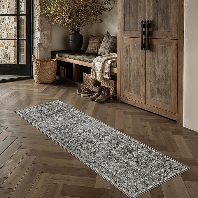 PureCozy Black Runner Rug 2x6 Vintage Area Carpet Hallway Long Indoor Kitchen - Image 2