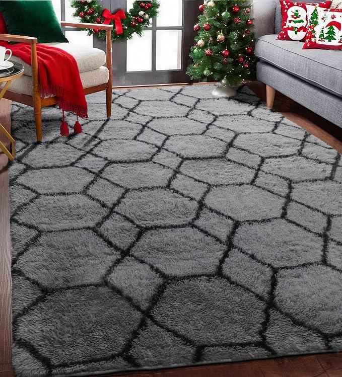 ONASAR Rugs for Living Room, Fluffy Soft 5x8 Grey and Black Geometric Area Rug - Image 5