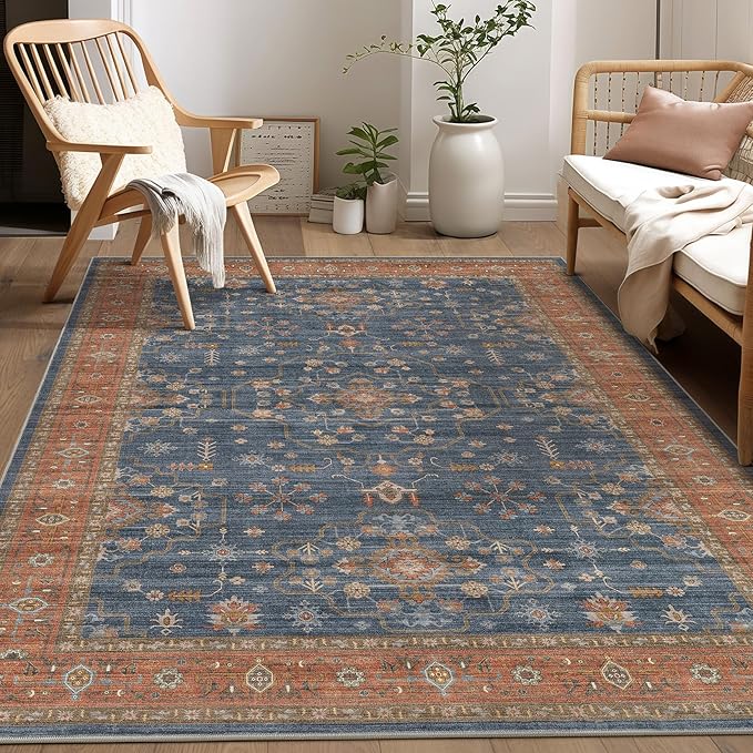 7x9 Area Rug for Living Room- Machine Washable Soft Oriental Vintage Large by homewill