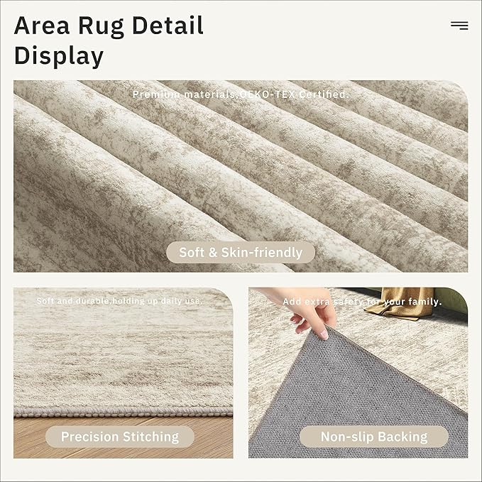 7x9 Area Rug for Living Room Washable Abstract Vintage Soft Thin Indoor Floor - Image 5