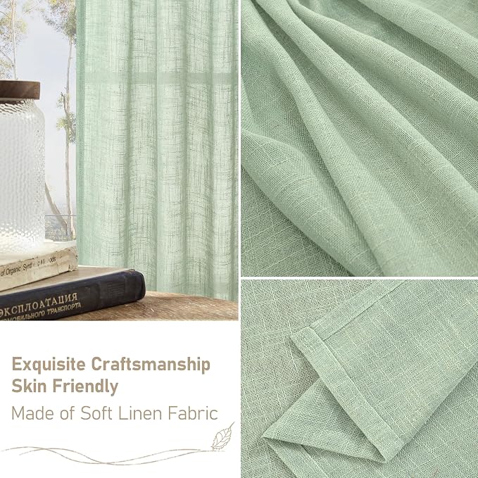 LAMIT Linen Curtains 90 Inch for Living Room, Back Tab and Rod Pocket Linen - Image 6