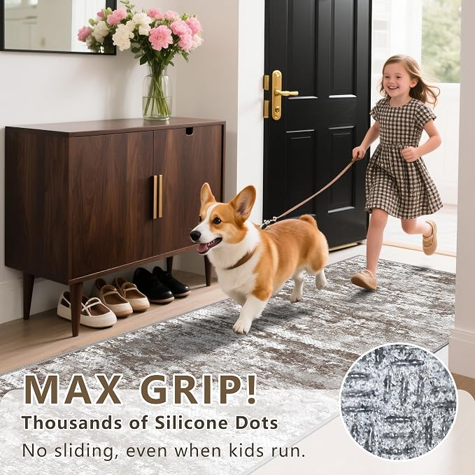 Runners for Hallways Ultra Non-Slip 2x4 Washable Kitchen Rug Abstract Tear and - Image 9