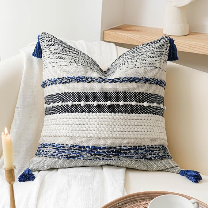 BlissBlush Navy Dark Blue Decorative Throw Pillow Cover 20x20 Square Boho by BlissBlush