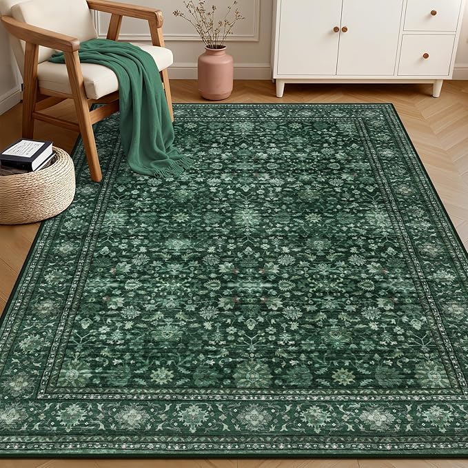 4x6 Area Rugs for Living Room: Washable Rug Soft Vintage Distressed Floral - Image 2