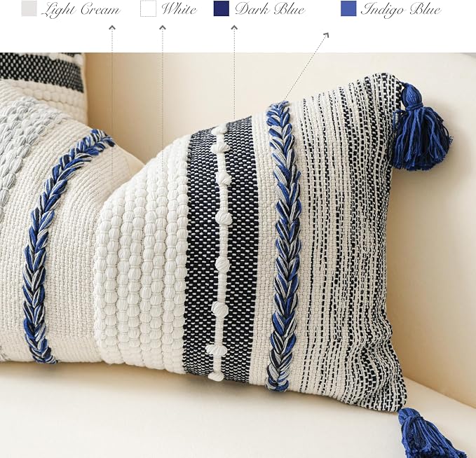 BlissBlush Navy Dark Blue Boho Throw Pillow Cover 22x22 Grey Decorative Accent - Image 3