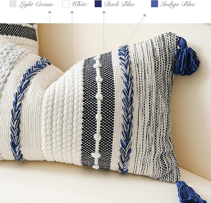 BlissBlush Navy Dark Blue Boho Decorative Lumbar Pillow Cover 14x36, Long Body - Image 3