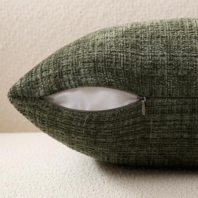 ZeeMart Fine-Textured Throw Pillow Covers Set of 2, 22x22 Inch Olive, Soft - Image 3
