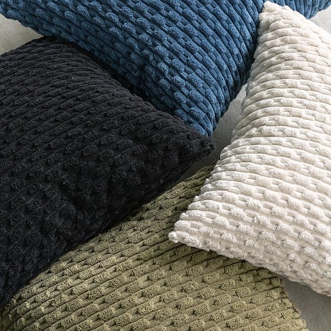 Set of 4 Olive Green Decorative Throw Pillow Covers 12x20 Inch Corduroy Pillow - Image 3