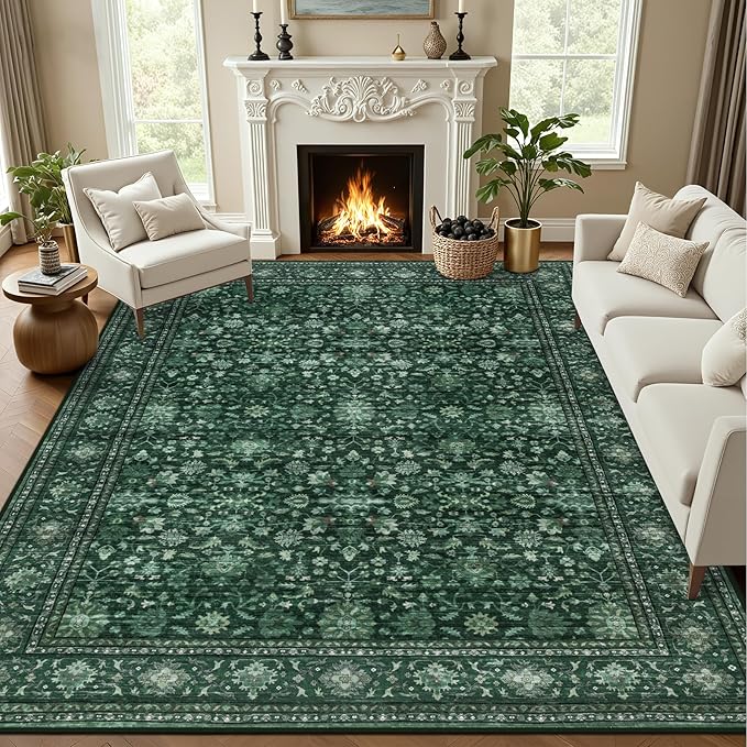 Area Rugs 9x12 Living Room Rug: Washable Rug Soft Vintage Distressed Floral by EXPEDIX