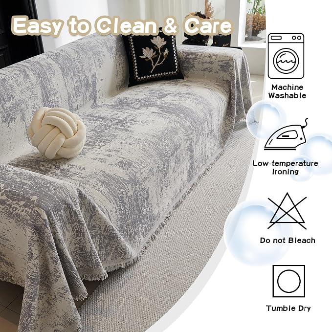 MEETSKY Boho Couch Cover for 2 Cushion Couch Sofa, Chenille Sofa Cover for - Image 8