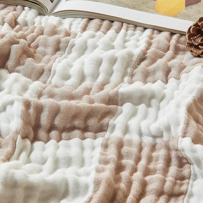 EMME Checkered Cotton Blanket Twin Large 60"x80" 100% Muslin by EMME